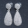 Bridal, Prom, Wedding Pave Clear Austrian Crystal Teardrop Earrings In Rhodium Plating - 48mm Length