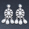 Bridal, Wedding, Prom Glass Pearl Chandelier Earrings In Rhodium Plating - 60mm Length