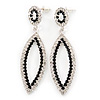 Black & Clear Crystal Open Oval Drop Earrings In Silver Tone - 60mm Length