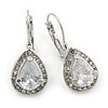 Classic Cz Teardrop Earrings With Leverback Closure In Rhodium Plating - 30mm Length