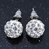 10mm White Crystal Ball Stud Earrings In Silver Tone