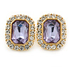 Gold Tone Clear, Lavender Crystal Square Stud Earrings - 23mm L