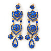 Divine Extravagance Sapphire Blue Austrian Crystal Chandelier Earrings In Gold Tone - 80mm L