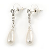 Bridal/ Prom/ Wedding Clear Crystal Faux Pearl Drop Earrings In Silver Plating - 30mm L