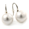 12mm Bridal/ Wedding Lustrous White Round Pearl Style Earrings In Silver Tone - 24mm L