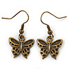 Bronze Tone Small Butterfly Drop Earrings - 30mm L