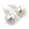 7mm White Off-Round Cultured Freshwater Pearl Stud Earrings In Silver Tone