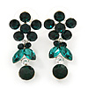 Delicate Emerald Green Crystal Flower & Butterfly Drop Earrings In Rhodium Plating - 35mm L