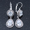 Bridal/ Wedding/ Prom Clear CZ Drop Earrings With Leverback Closure In Rhodium Plating - 45mm L