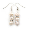 7mm Bridal/ Prom Delicate White Freshwater Pearl With Crystal Ring Drop Earrings In Silver Tone - 43mm L