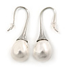 Bridal/ Wedding White Teardrop Pearl Style Earrings In Silver Tone - 40mm L