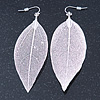 Silver Tone Filigree Leaf Drop Earrings - 85mm L