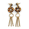 Long Studded Hoop, Chain Tassel Drop Earring In Gold Tone - 10cm L