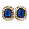 Gold Tone Clear, Dark Blue Crystal Square Stud Earrings - 23mm L