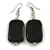 Black Glass Square Drop Earrings In Silver Tone - 60mm L