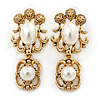 Vintage Inspired Lion Pearl Drop Earrings In Gold Tone - 45mm L