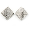Silver Tone Textured Crystal Square Stud Earrings - 30mm