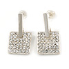 Silver Tone Crystal Square Drop Earrings - 22mm L