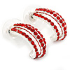 C Shape Red Crystal Drop Earrings In Silver Tone - 20mm L
