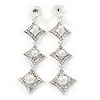 Bridal/ Prom Luxury Clear Swarovski Elements Crystal, Glass Pearl Drop Earrings In Rhodium Plating - 75mm L