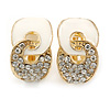 Gold Plated, White Enamel, Clear Crystal Infinity Clip On Earrings - 20mm L