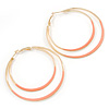 60mm Light Pink Enamel Double Hoop Earrings In Gold Tone