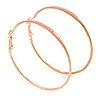 60mm Large Slim Light Pink Enamel Hoop Earrings In Gold Tone