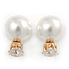13mm/ 5mm Gorgeous Wedding/ Bridal/ Prom White Faux Pearl Front Back Stud Earrings In Gold Tone Metal