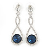 Bridal/ Prom/ Wedding Montana Blue/ Clear Austrian Crystal Infinity Drop Earrings In Rhodium Plating - 50mm L