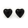 Small Black Acrylic Heart Stud Earrings In Silver Tone - 10mm L