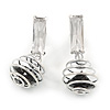 Silver Tone Wire Ball with Black Crystal Drop Earrings - 35mm L