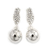 Silver Plated Clear Crystal Ball Drop Earrings - 35mm L