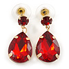 Red Acrylic Teardrop Earrings In Gold Tone - 30mm L
