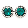 Emerald Green/ Clear Round Cut Acrylic Bead Stud Earrings In Silver Tone - 20mm D