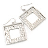 Light Silver Tone Hammered Square Double Frame Earrings - 45mm L