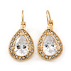 Classic Cz Teardrop Earrings With Leverback Closure In Gold Plating - 27mm L