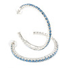 Large Sky Blue Austrian Crystal Hoop Earrings In Rhodium Plating - 6cm D