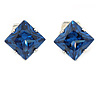 8mm Blue Cz Square Clip On Earrings In Rhodium Plating