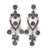 Lavender Amethyst Austrian Crystal Chandelier Earrings In Rhodium Plating - 60mm L