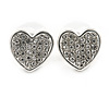 Small Silver Tone Clear Crystal Heart Stud Earrings - 13mm