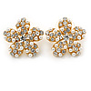 Clear Crystal, Faux Pearl Flower Stud Earrings In Gold Tone - 25mm Diameter