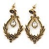Vintage Inspired Clear/ Grey Crystal Textured Chandelier Earrings In Aged Gold Tone - 55mm L
