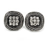 Vintage Inspired Clear Crystal Square Shape Clip On Earrings - 20mm L