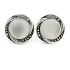 Vintage Inspired Button Shape Clip On Earrings In Aged Silver Tone Metal - 22mm D