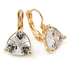 Thrillion Cut Clear CZ Drop Earrings In Gold Plating with Leverback Closure - 20mm L