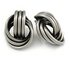 Large Knot Clip On Earrings In Pewter Tone Metal - 40mm L