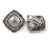 Vintage Inspired Square Shape with Hammered Detailing Clip On Earrings In Aged Silver Tone - 20mm