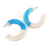40mm Trendy Marble Off White/ Light Blue Acrylic/ Plastic/ Resin Half Hoop, Geometric Earrings with Silver Tone Closure