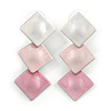Trendy Pastel Pink Triple Square Drop Earrings In Silver Tone - 50mm L
