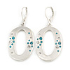 Light Silver Tone, Crystal Open Oval Drop Earrings with Leverback Closure - 50mm L